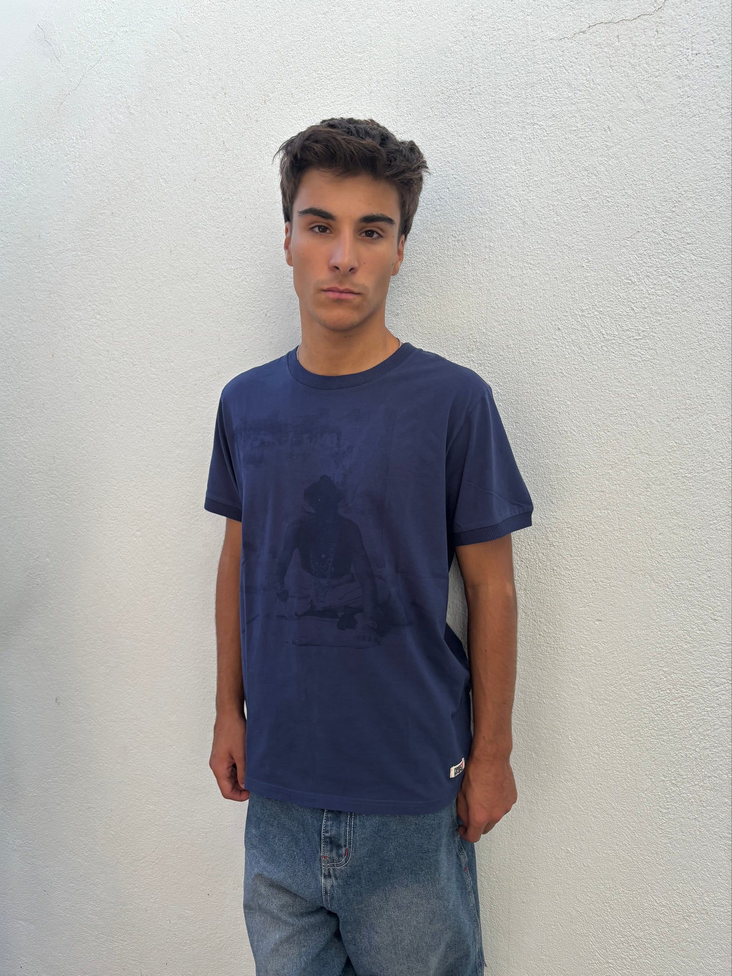 RETRO SADHU – INDIGO / SAFFRON TEE