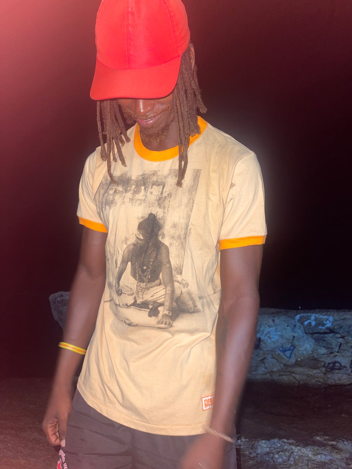RETRO SADHU – INDIGO / SAFFRON TEE