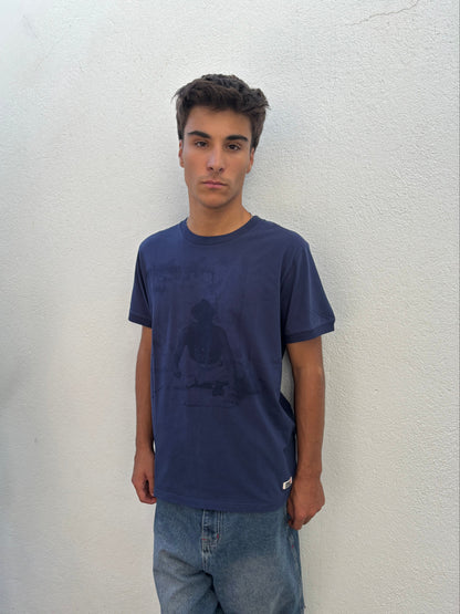 RETRO SADHU – INDIGO / SAFFRON TEE